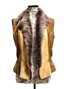 Ermanno Scervino Leather Faux Fur Trim Vest | Size 8 | Designer Luxury | Italy